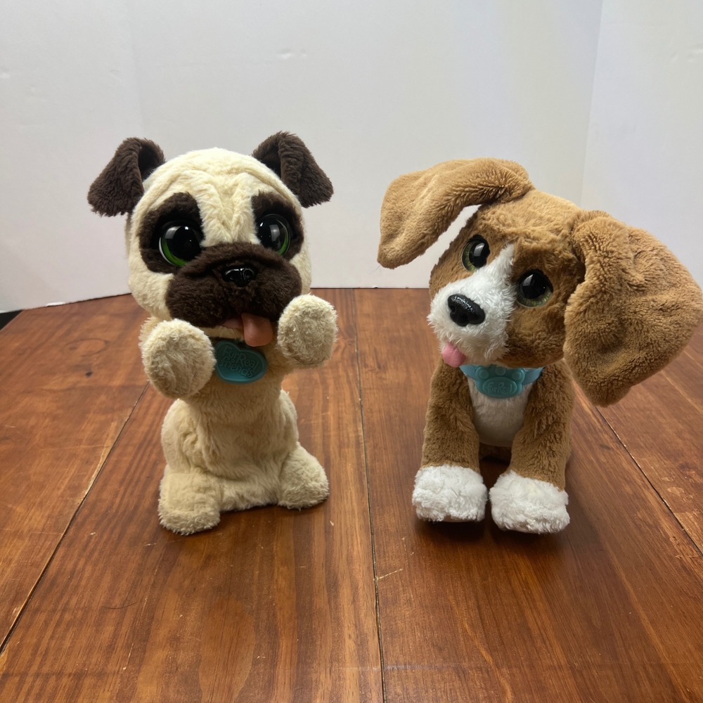 FurReal Friends Interactive Dog Plush Lot of 2 Pug Puppy Hasbro Tested Works